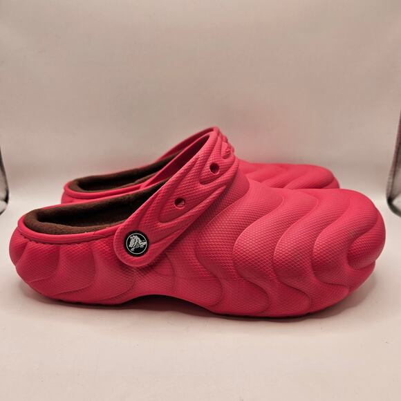 CROCS MEN\'S 10 ECHO WAVE CLOG PINK MAROON LINED FLEECE SLIP ON SHOES NWT